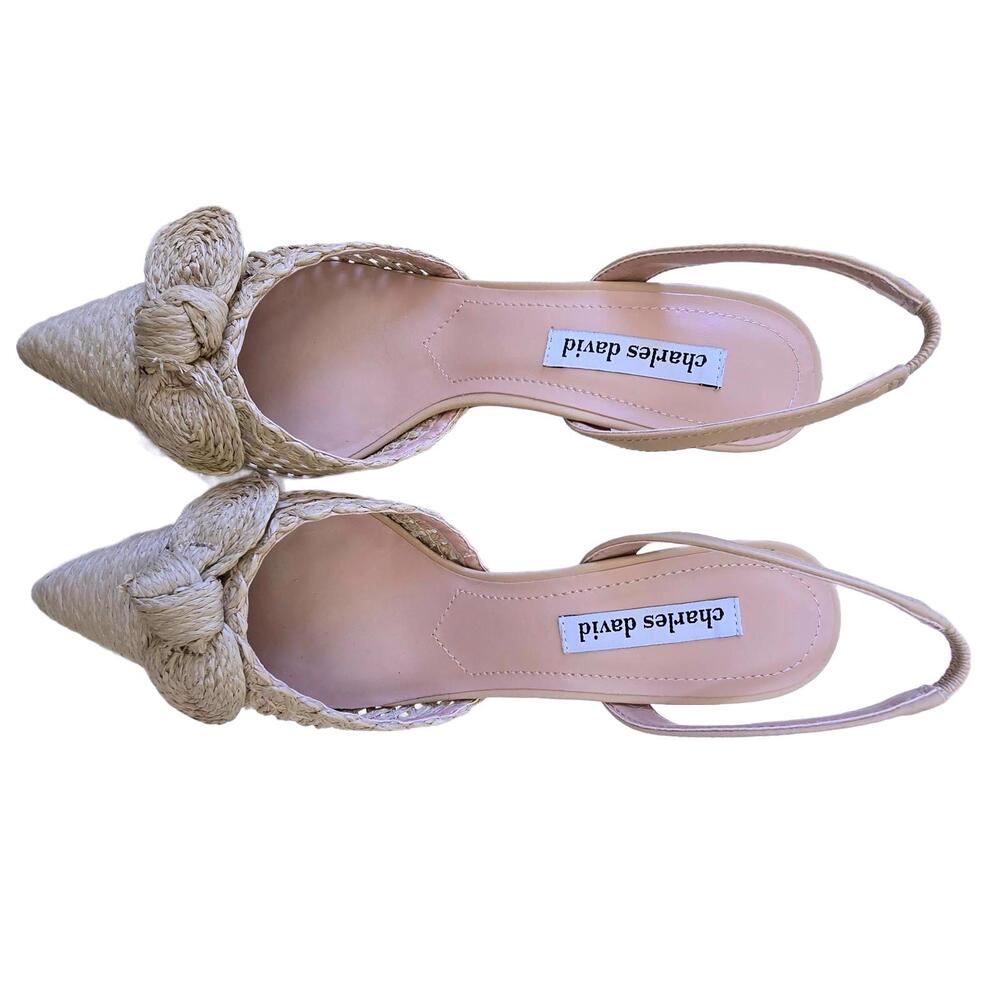 Charles David- Beige Woven Pointed Toe Heels